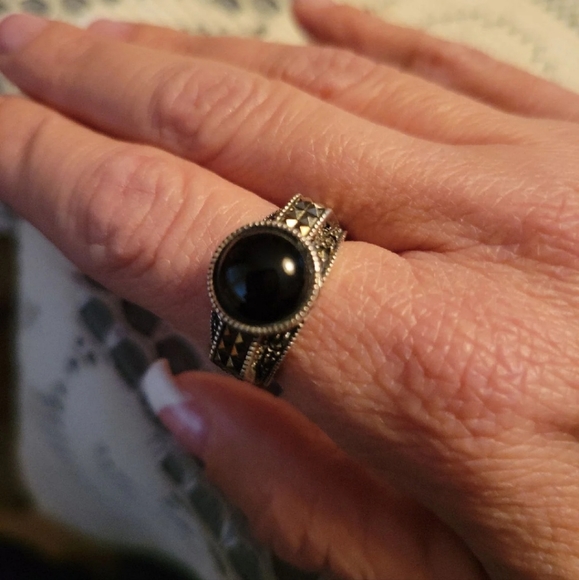 Judith Jack Jewelry - Judith Jack SS, Fancy Cut Marcasite, & Onyx Ring